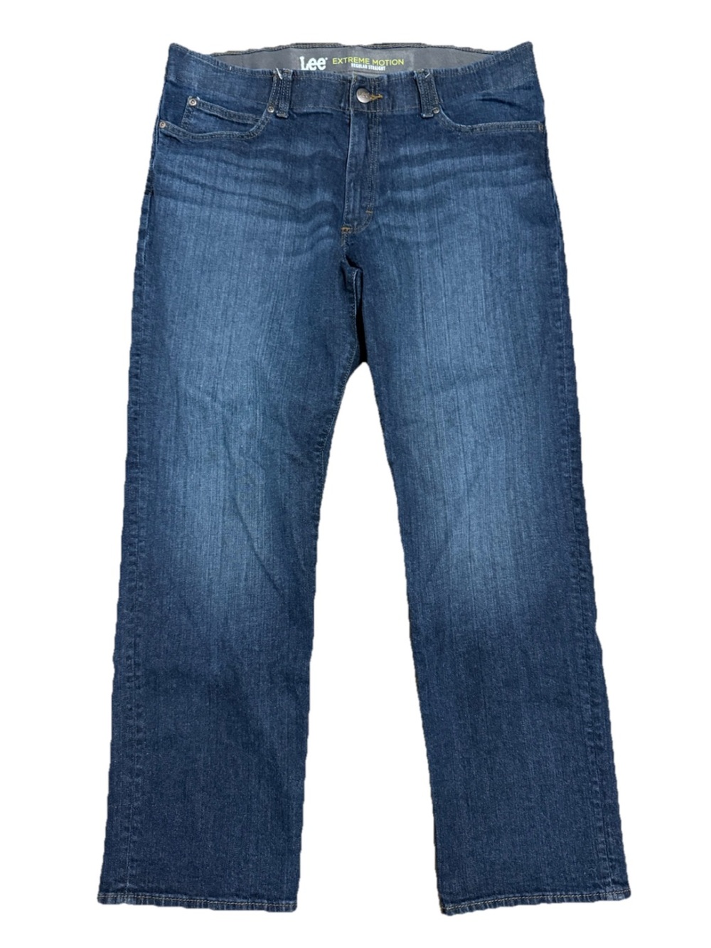 Lee Extreme Motion Regular Fit Straight Leg Denim Jeans 38 X 30 Whiskered Blue